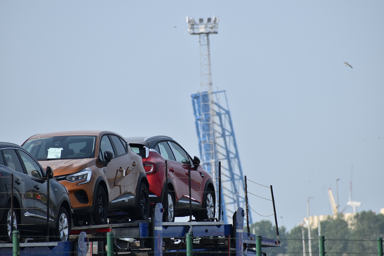 Imported vehicles staged at a port